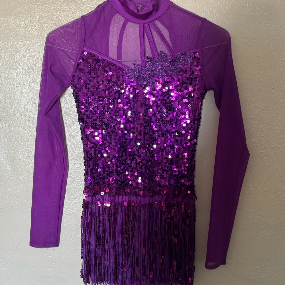 Purple Sequin Fringe Dance Costume
